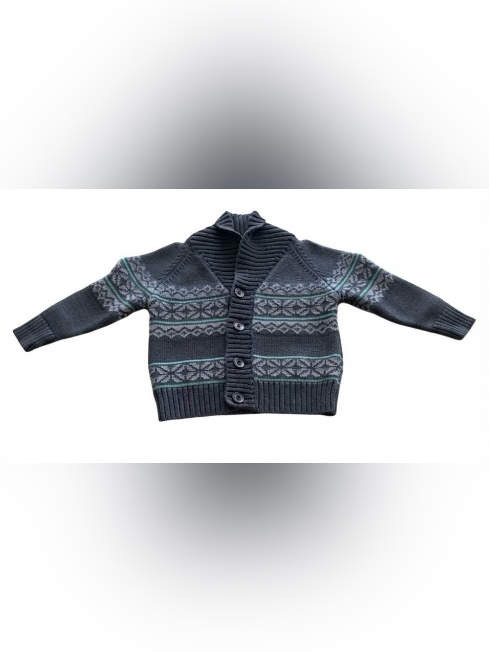 OshKosh B'gosh Gray Fair Isle Shawl Collar Cardigan Sweater 18 Months Boy Winter
